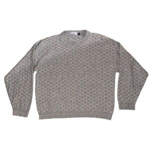 Hand Framed Vtg Bill Blass Men's XL Gray Pullover Crew Neck Sweater Knit Pattern